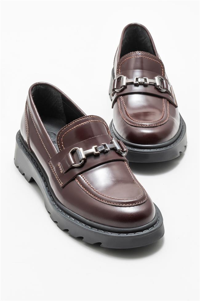 Bordo Deri Kadın Loafer