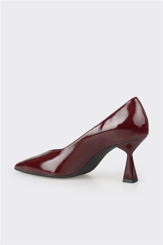 Bordo Deri Kadın Stiletto
