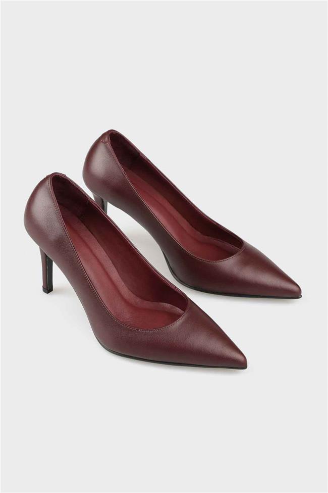Bordo Deri Kadın Stiletto