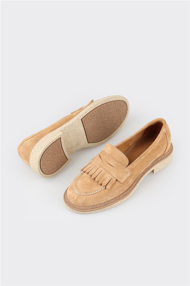 Camel Deri Kadın Loafer