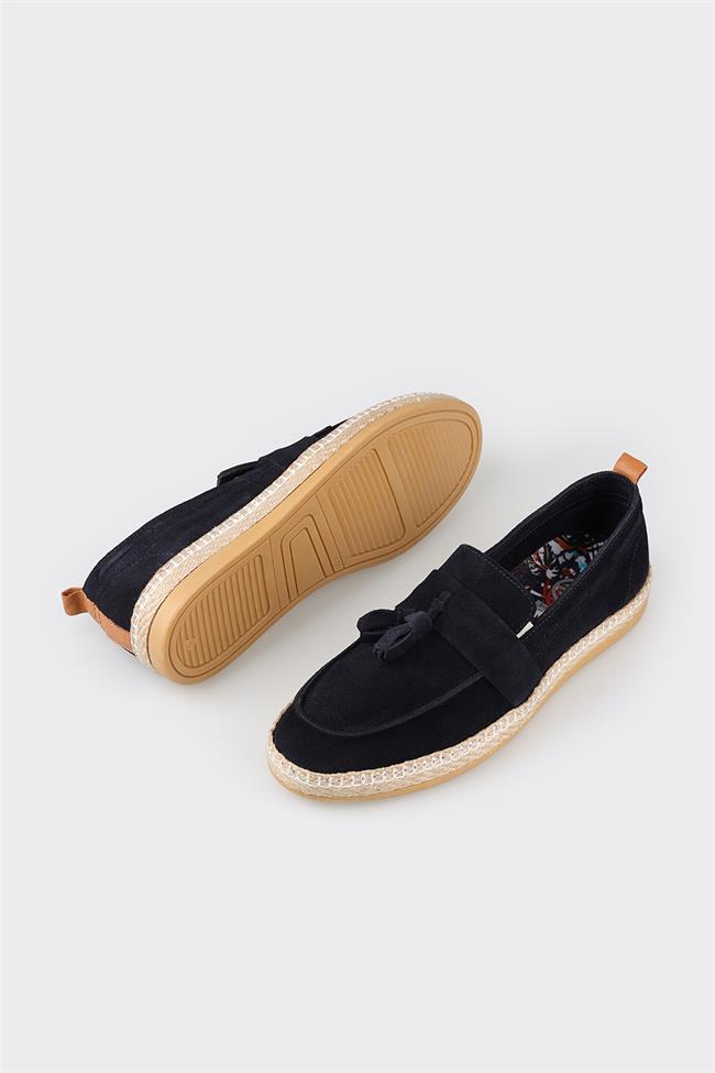 Lacivert Deri Erkek Espadril