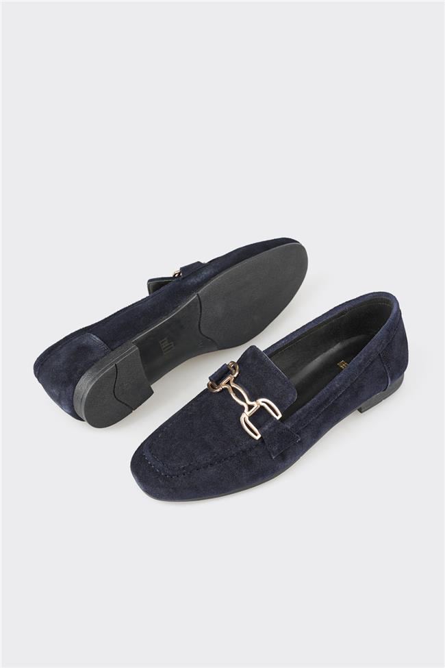 Lacivert Deri Kadın Loafer