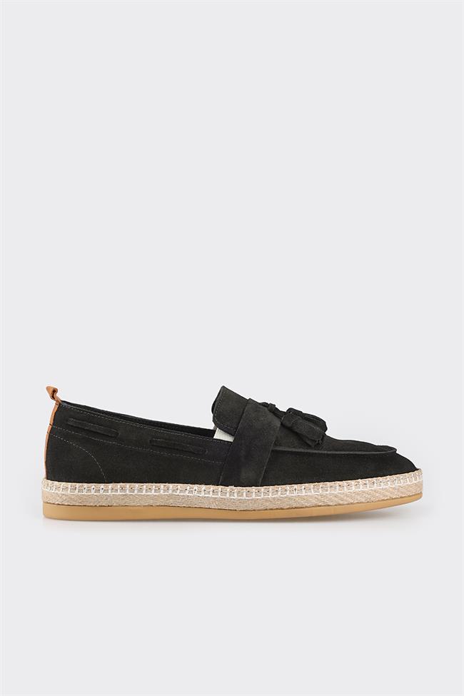 Siyah Deri Erkek Espadril