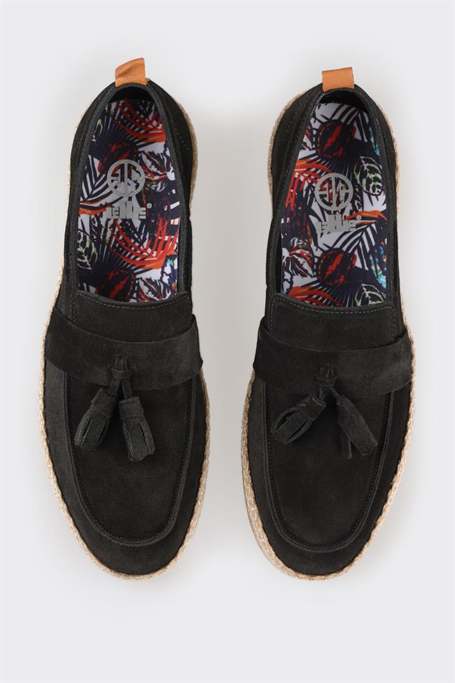 Siyah Deri Erkek Espadril