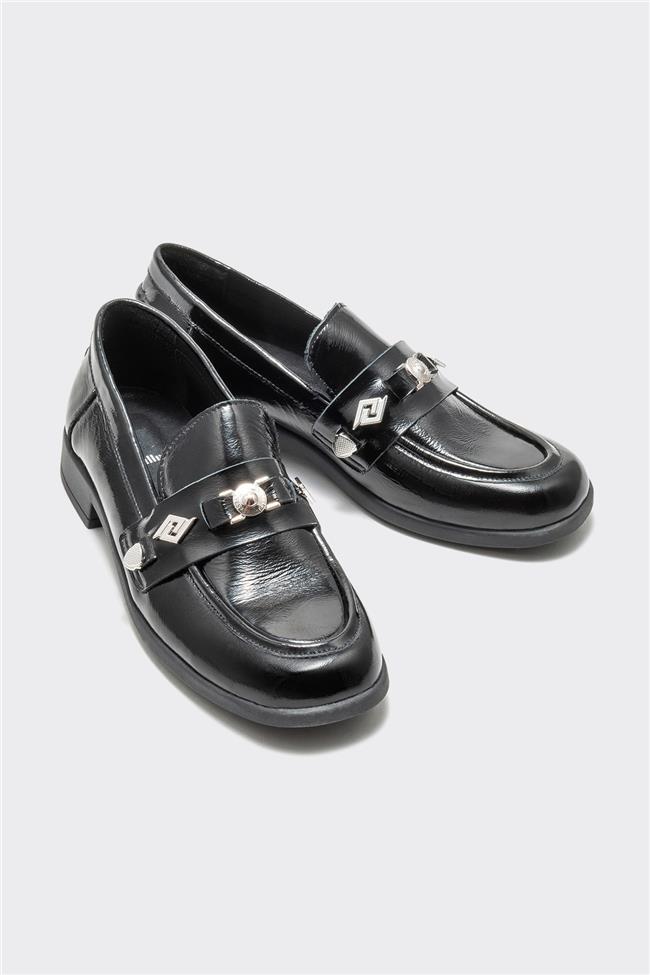 Siyah Deri Kadın Loafer