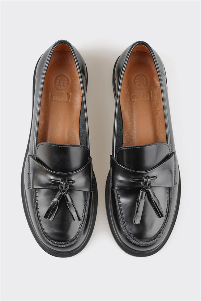 Siyah Deri Kadın Loafer