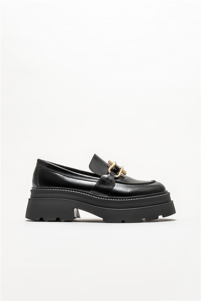 Siyah Deri Kadın Loafer