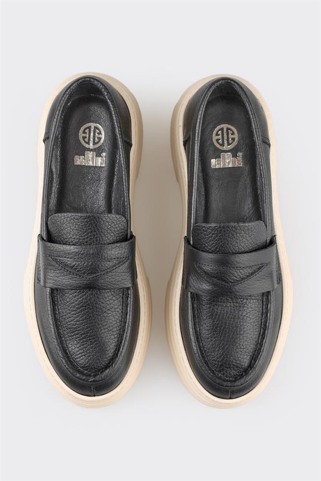 Siyah Deri Kadın Loafer