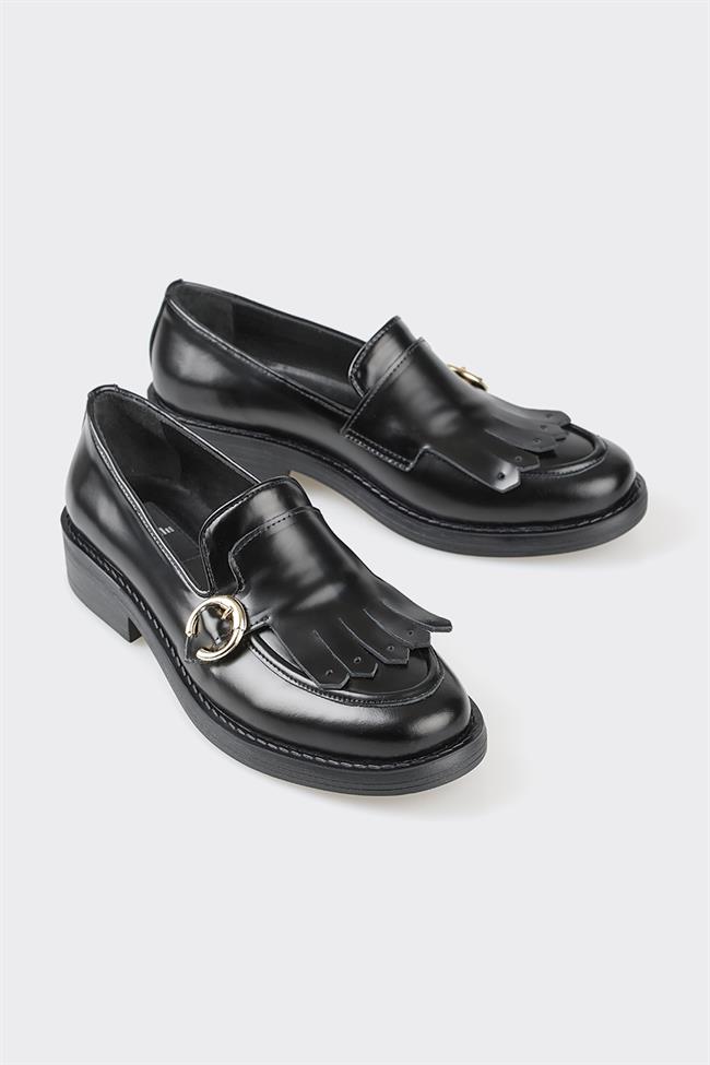 Siyah Deri Kadın Loafer