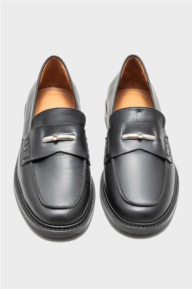 Siyah Deri Kadın Loafer