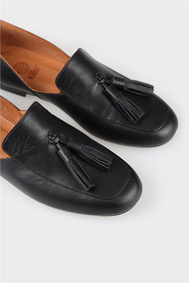 Siyah Deri Kadın Loafer