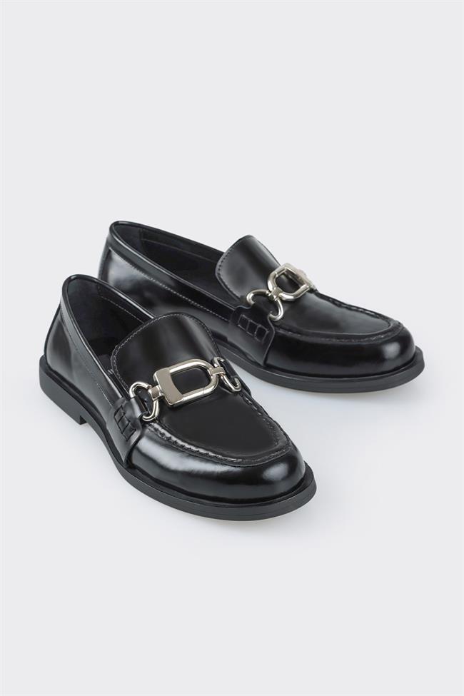 Siyah Deri Kadın Loafer