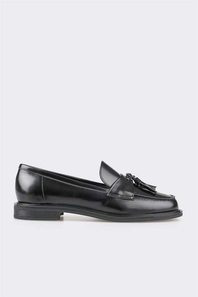 Siyah Deri Kadın Loafer