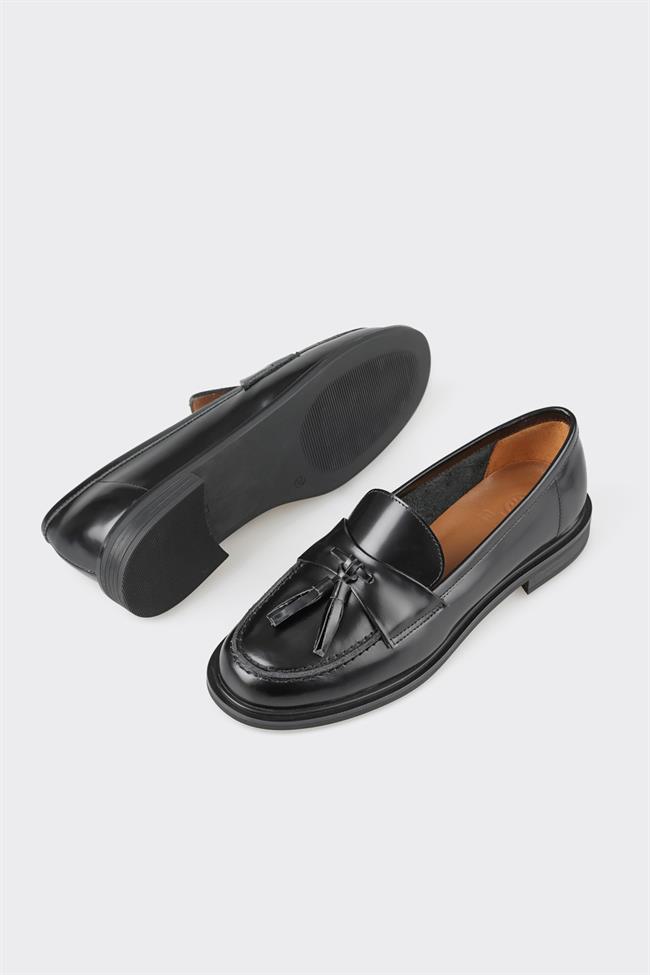 Siyah Deri Kadın Loafer