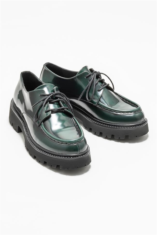 Yeşil Deri Kadın Loafer
