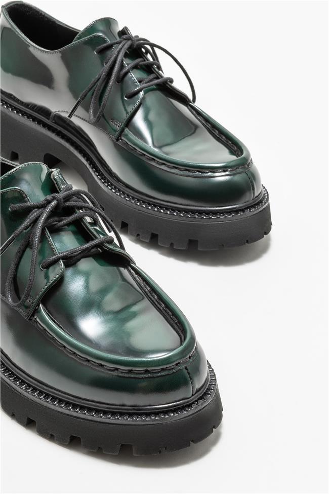 Yeşil Deri Kadın Loafer