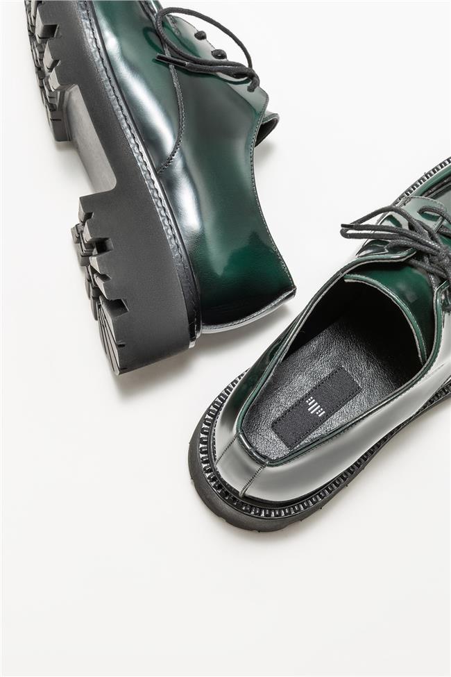 Yeşil Deri Kadın Loafer