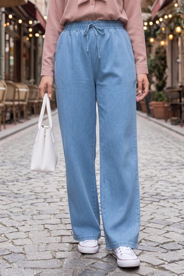 Beli Lastikli Kot Pantolon 1417 - Mavi