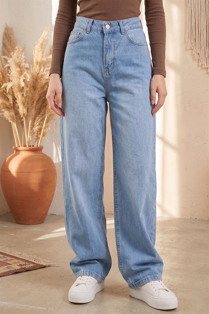 Dökümlü Baggy Kot Pantolon 1513 - Açık Mavi