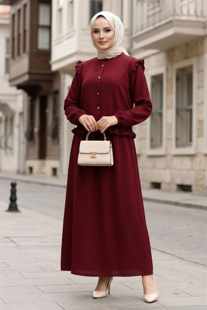 Fırfırlı Tunik Etek İkili Takım 1715 - Bordo