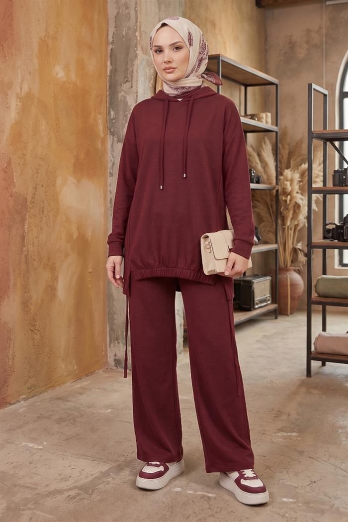 Kapüşonlu Tunik Pantolon Takım 1682 - Bordo