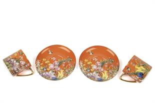 Garden Turuncu 2li Duble Kahve Seti ve Demlik 200CC