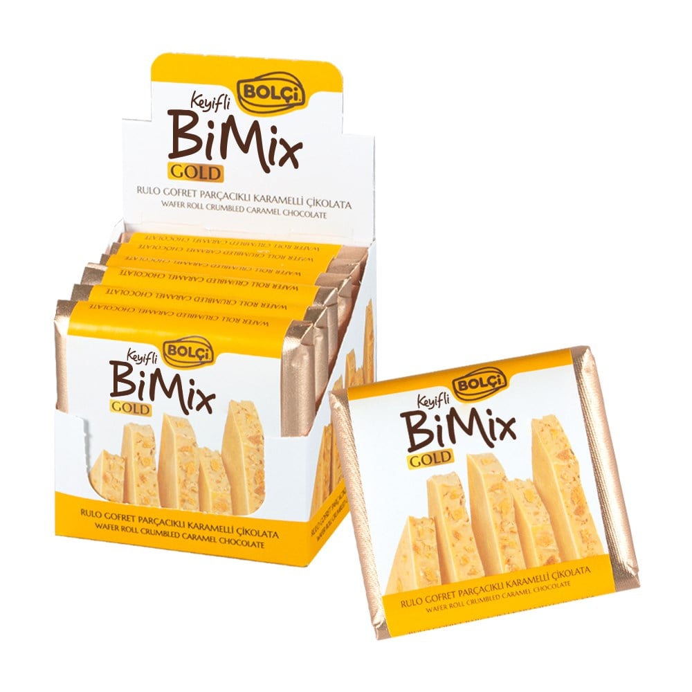 Tablet Çikolata-BiMix Gold Rulo Gofret Parçacıklı Karamelli Çikolata 70g