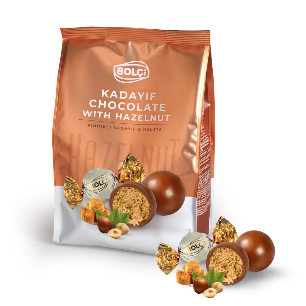 Atıştırmalık Çikolata-Dubai Çikolatası Fındıklı Kadayıf Dolgulu Sütlü Top Çikolata 500 g 