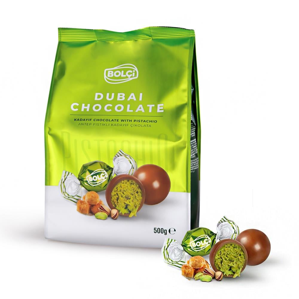 Atıştırmalık Çikolata-Dubai Çikolatası Fıstıklı Kadayıf Dolgulu Sütlü Top Çikolata 500 g