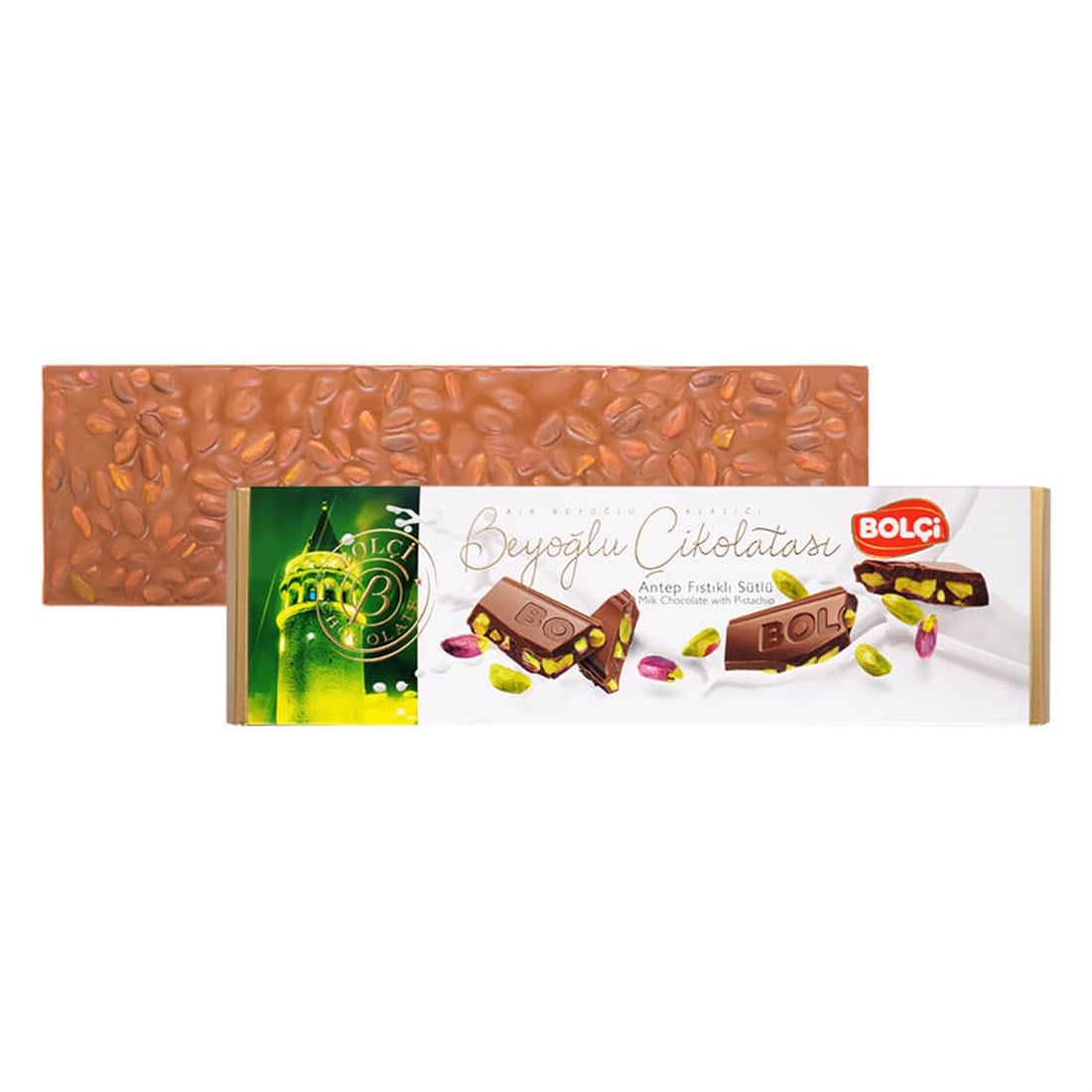 Beyoğlu Çikolatası-SÜTLÜ ANTEP FISTIKLI BEYOĞLU ÇİKOLATASI 300GR