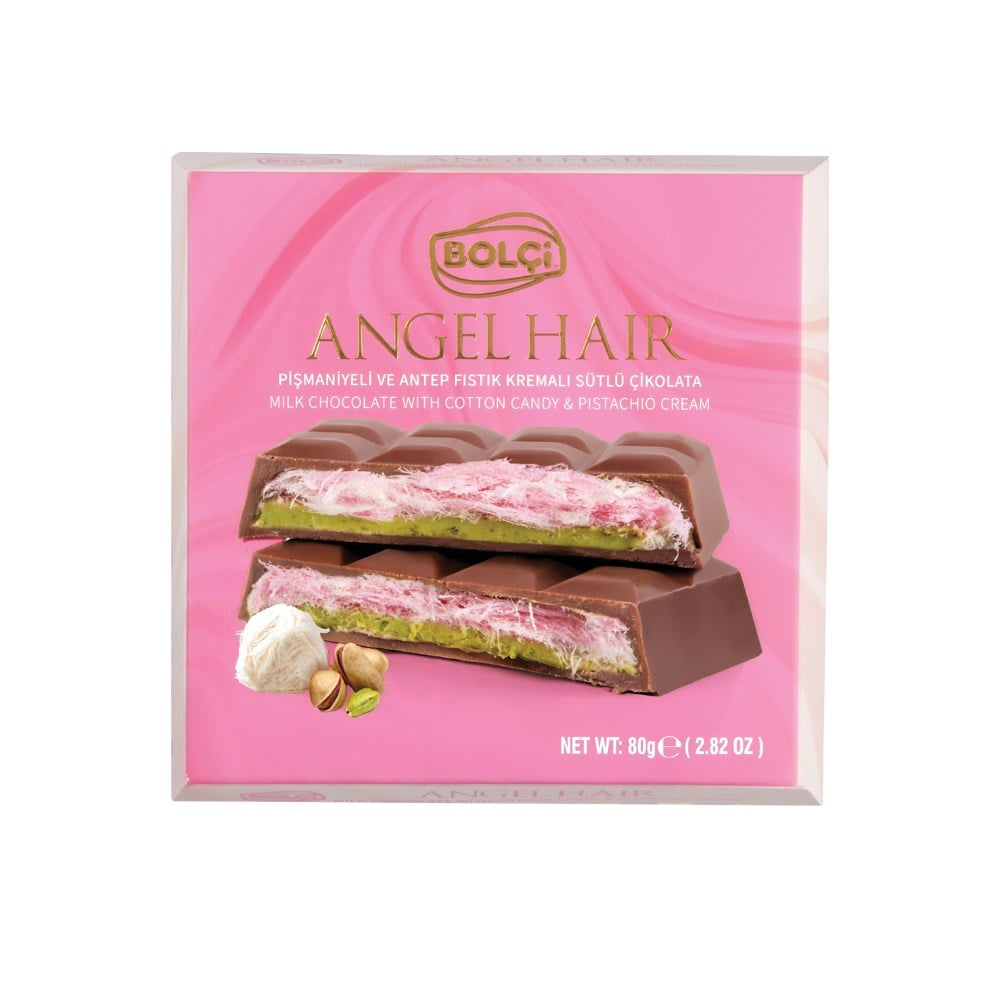 Atıştırmalık Çikolata- Angel Hair Pişmaniyeli ve Antep Fıstıklı Kremalı Sütlü Çikolata 80g