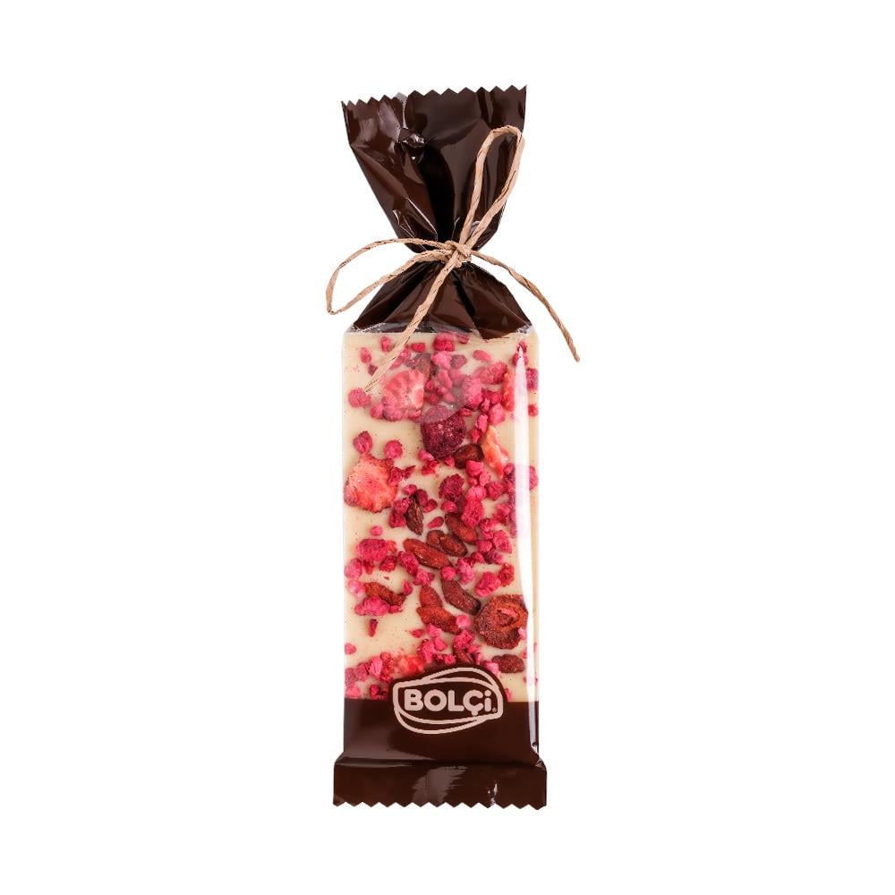 Tablet Çikolata-Beyaz Meyveli(Ahududu-Çilek-Gojiberry) Tablet Çikolata 60g