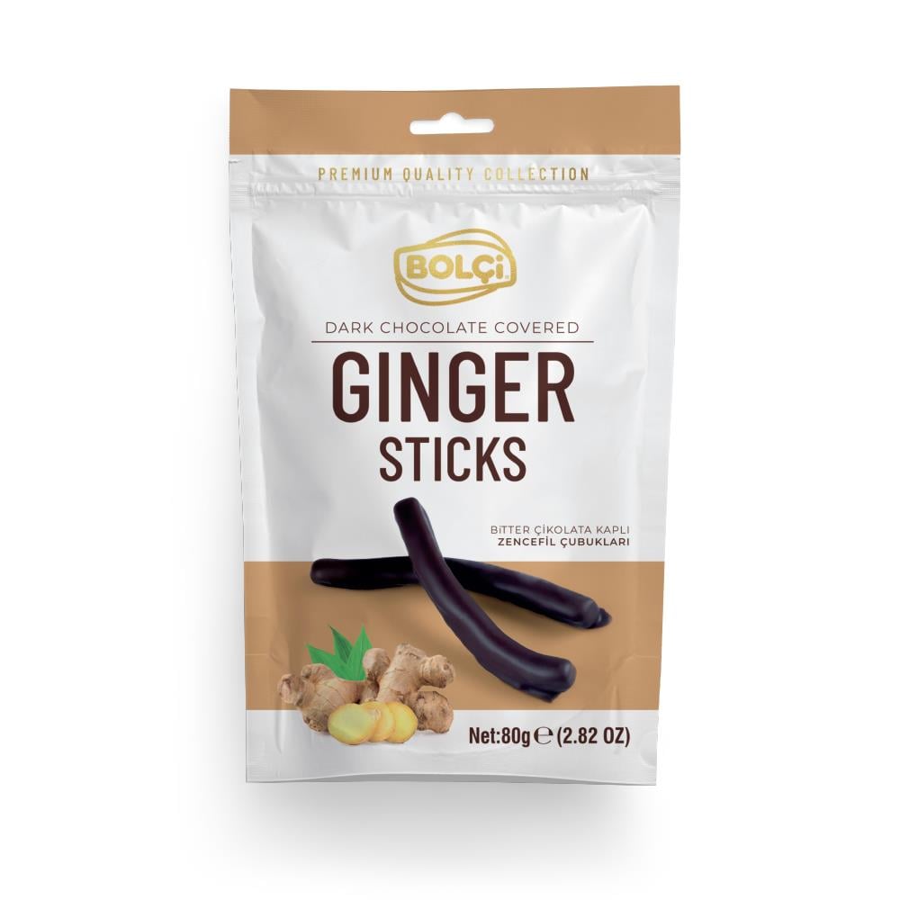 Atıştırmalık Çikolata-Bitter Çikolata Kaplı Zencefil Çubuk 80gr