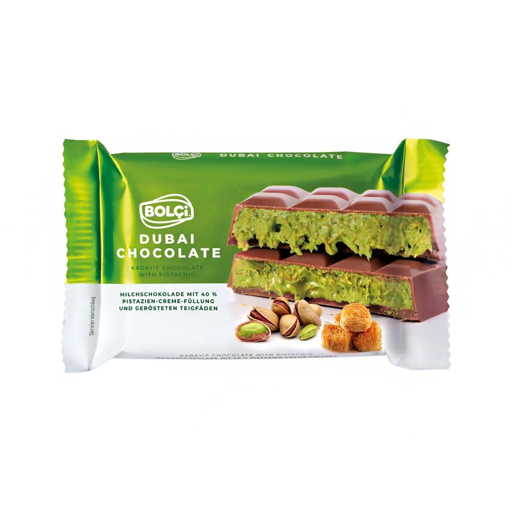 Atıştırmalık Çikolata-Dubai Çikolatası Fıstıklı Kadayıf Dolgulu Sütlü Çikolata 65g