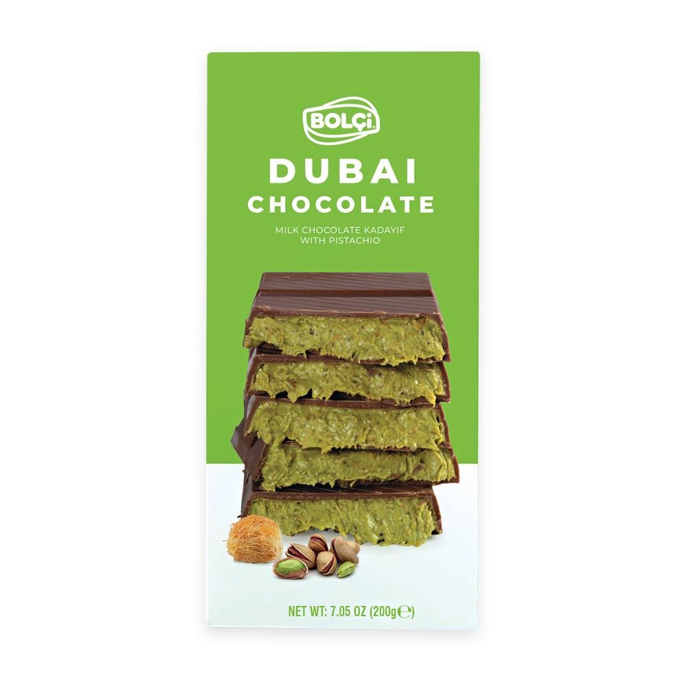 Atıştırmalık Çikolata-Dubai Çikolatası Fıstıklı Kadayıf Dolgulu Sütlü Çikolata 200g