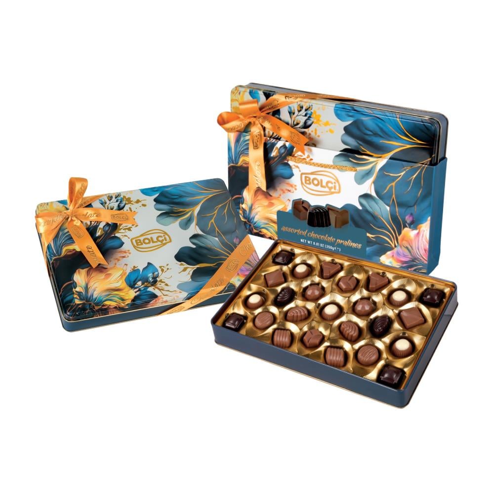 Spesiyal Çikolata-Mavi Teneke Hediye Çikolata Kutu 250g