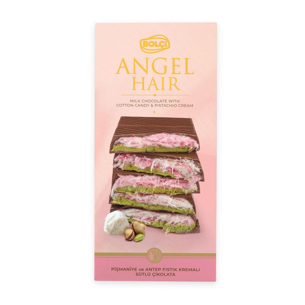 Atıştırmalık Çikolata-Pişmaniyeli ve Antep Fıstık Kremalı Sütlü Angel Hair Çikolata 170g