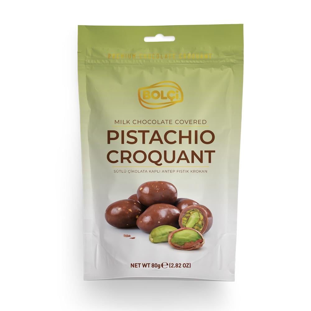 Atıştırmalık Çikolata-Premıum Sütlü Antep Fıstık Krokan 80g
