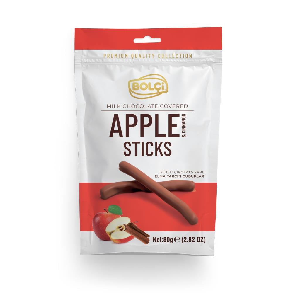 Atıştırmalık Çikolata-Sütlü Çikolata Kaplı Elma Tarçın Çubuk 80gr