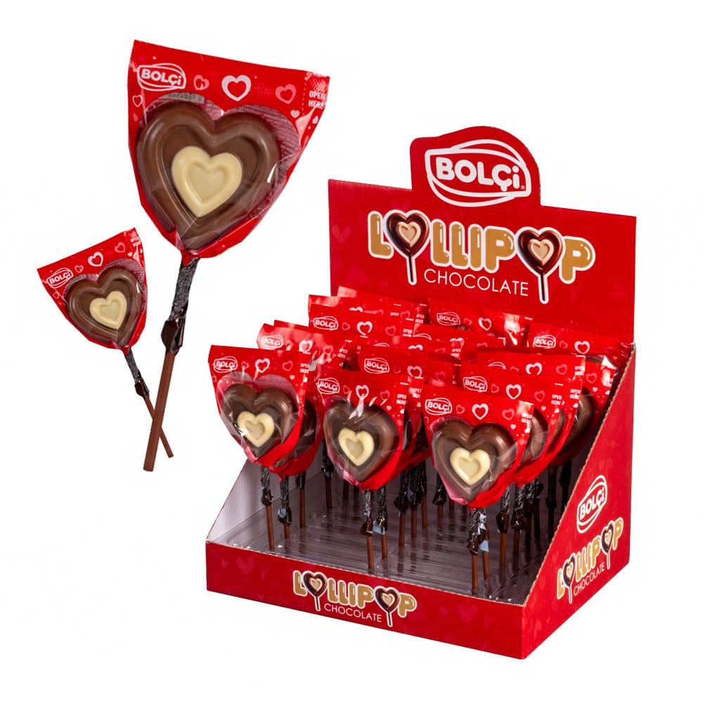 Atıştırmalık Çikolata-Sütlü Kalp Lolipop 24g