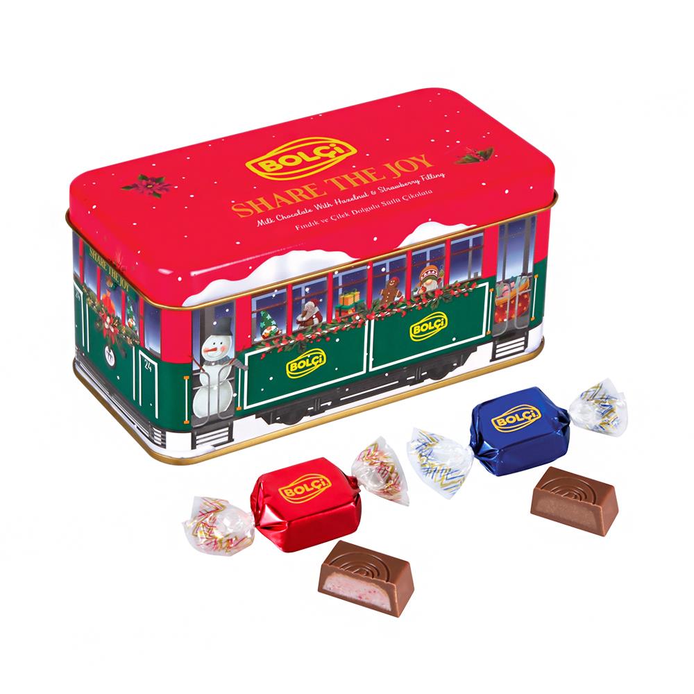 Yılbaşı Koleksiyonu-Yılbaşı Tramvay Teneke Kutu Küp Çikolata 150g