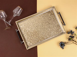 Dekoratif TepsilerSembol HomeSİMLİ SERVİS TEPSİSİ ALTIN 50X31X4 CM