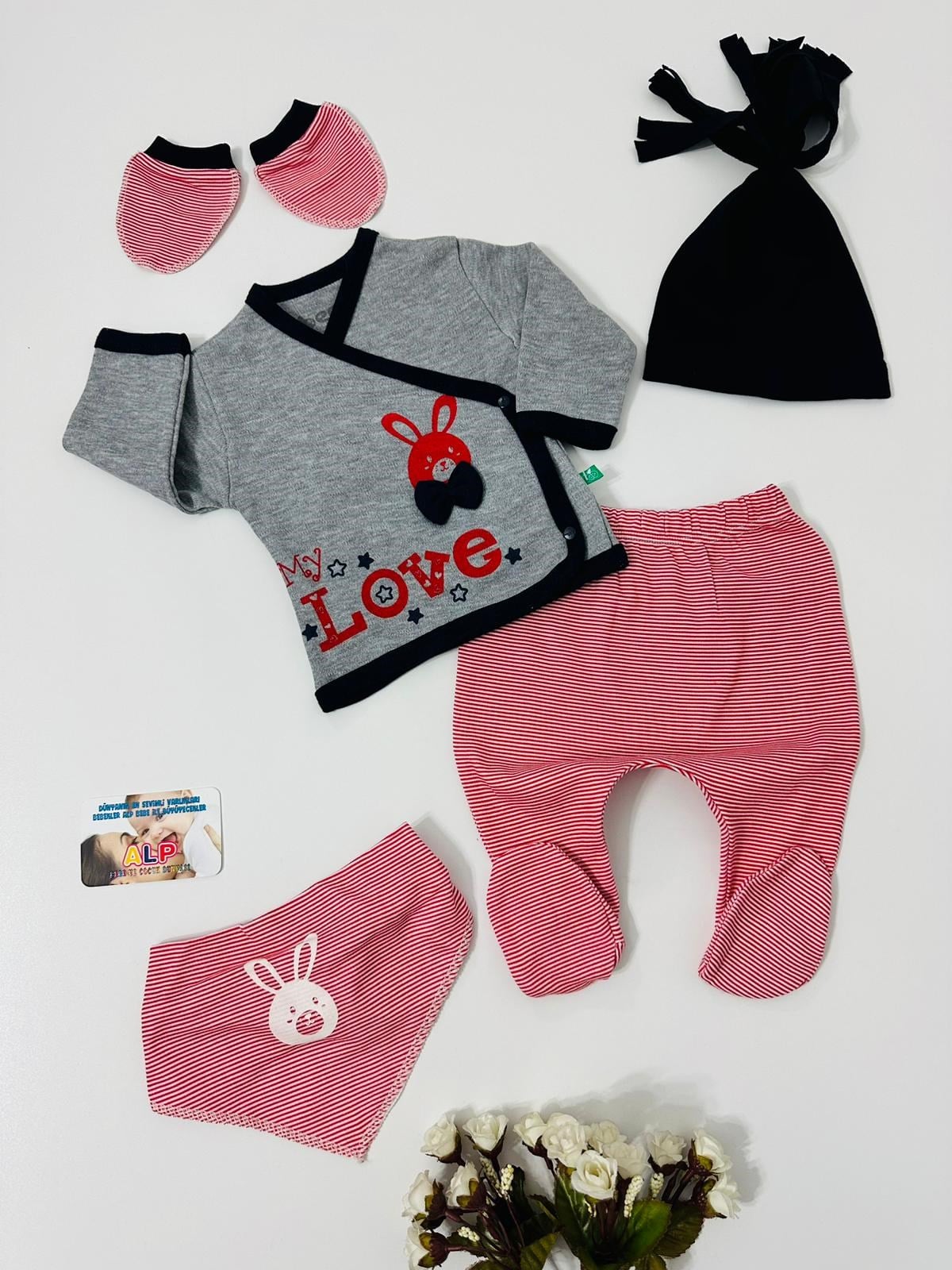 Aşkım Benim 5 Parça Hastane Çıkış Seti Erkek Takım Kırmızı