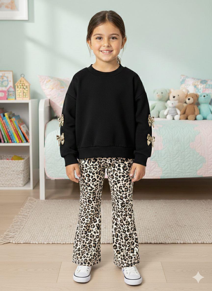 Autum Leopar Pantolon  Kurdela Swet 2li TRakım