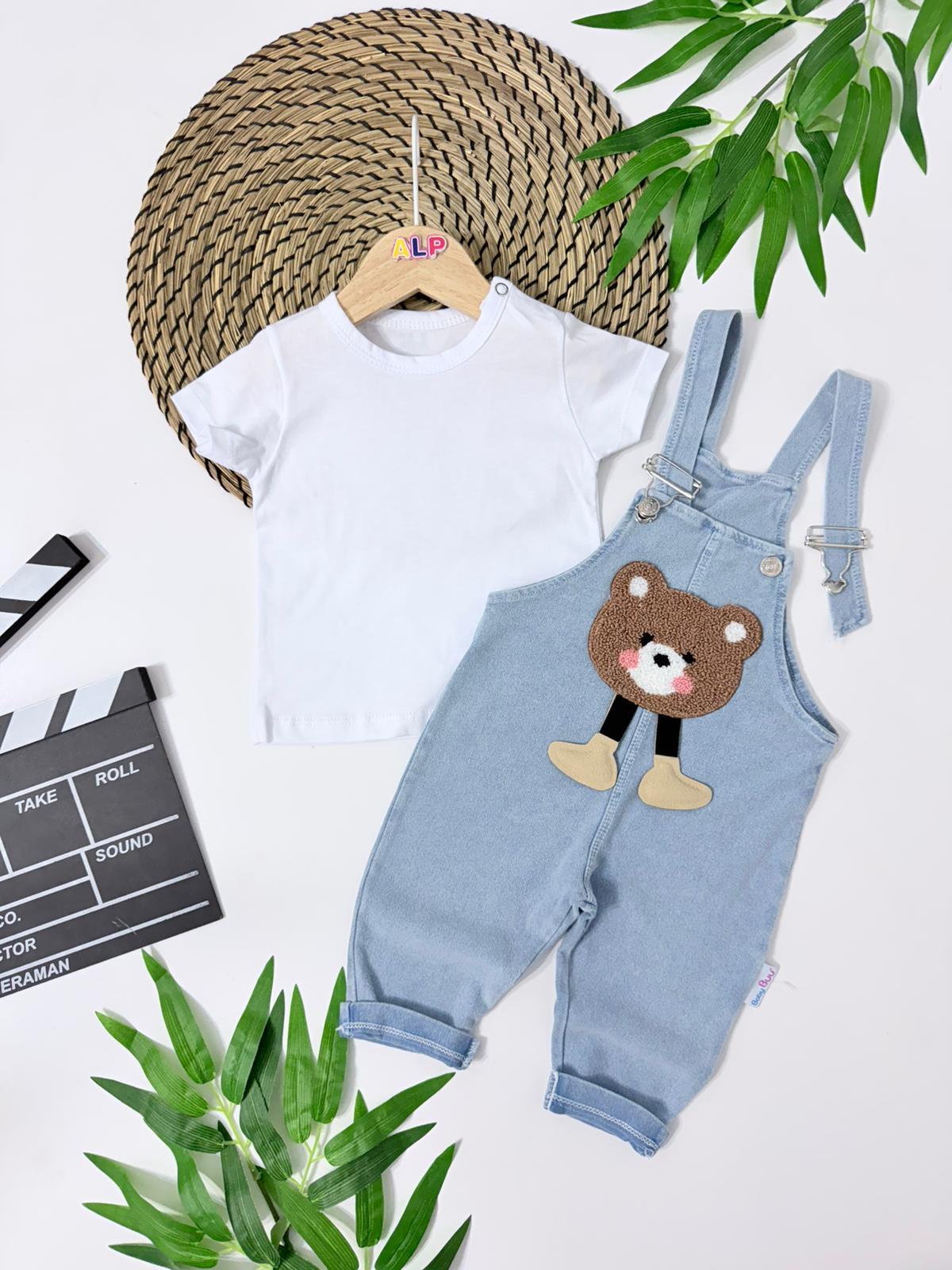 Ayıcık Kot Salopet & T-shirt Set - DENİM
