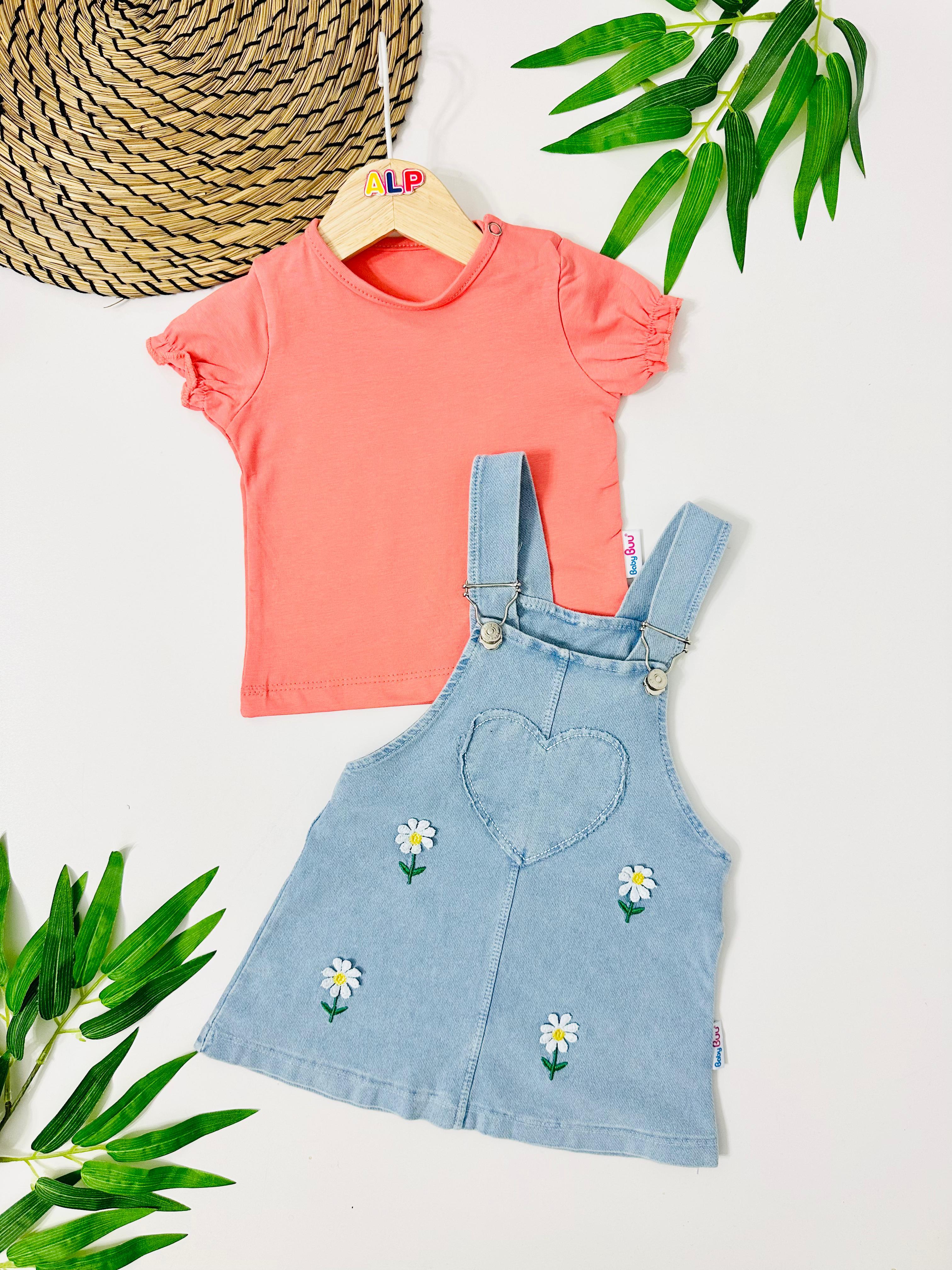 Belarus Papatya Örme Kot Salopet Takım - Narçiçeği 