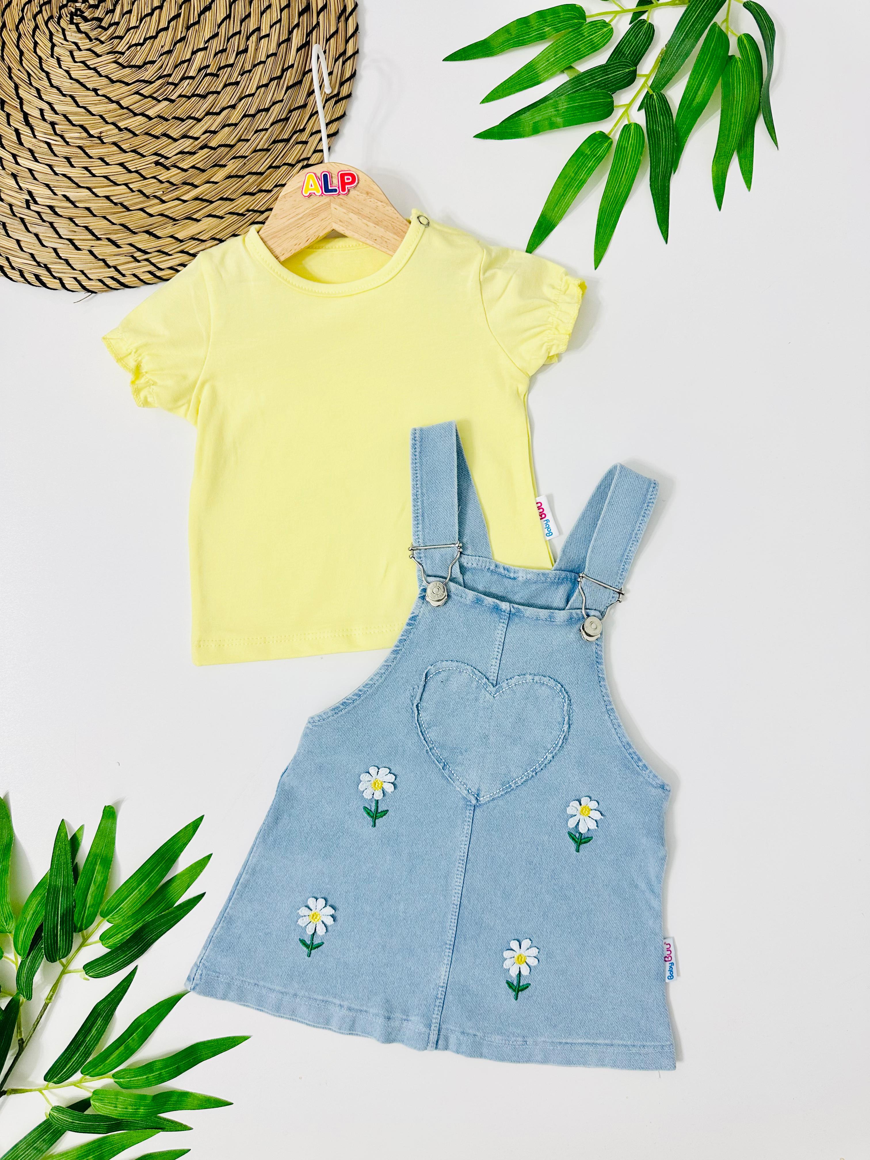 Belarus Papatya Örme Kot Salopet Takım - Sarı 