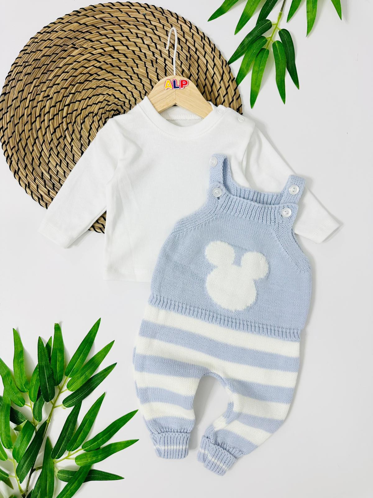 Çizgili Mickey Triko Salopetli Badili Kız Bebek Takım