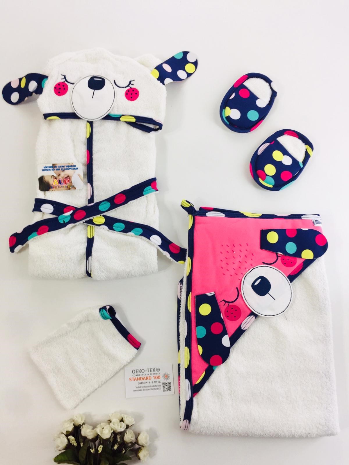 Çok Bilmiş 4 Parça Bebek Bornoz Set Takım Eflatun