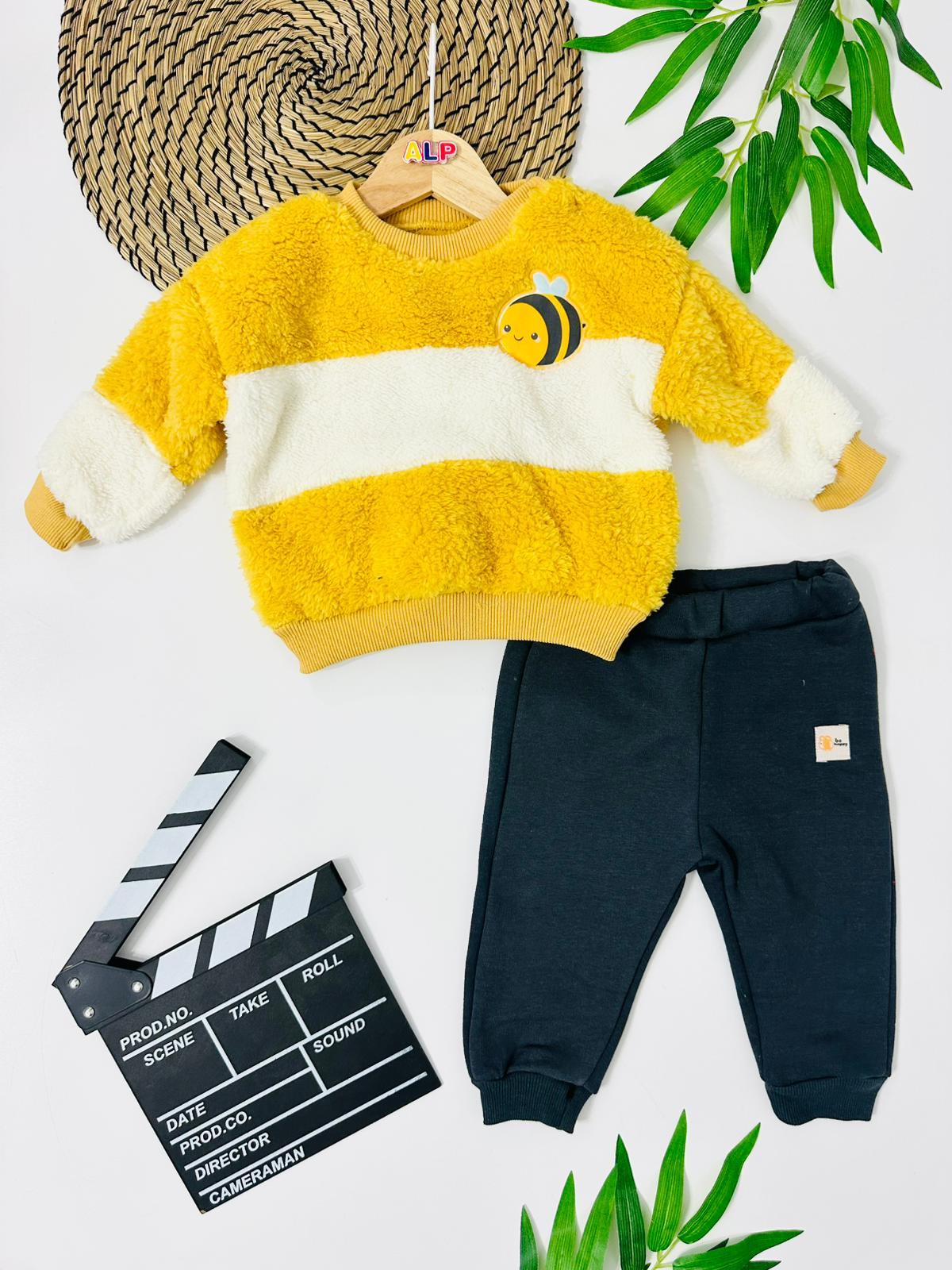 Happy bee peluş omuzdan çıtçıtlı kışlık 2 parça takım